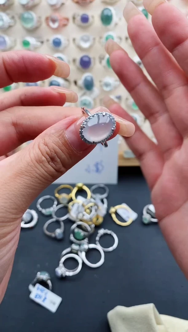 银S925镶嵌戒指翡翠天然缅甸翡翠A货333-3