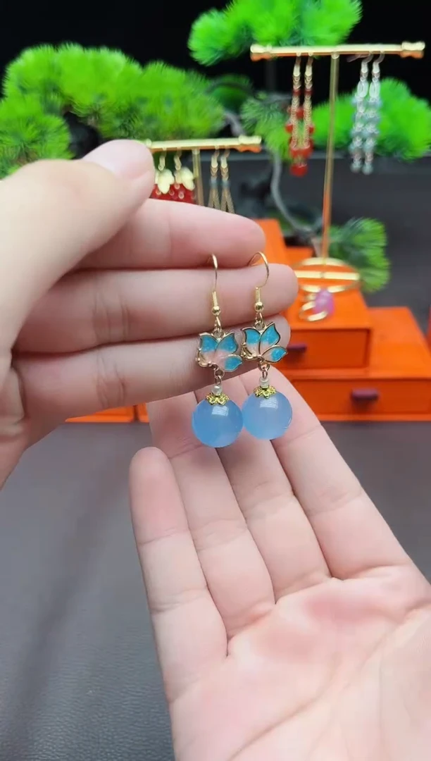 玛瑙/玉髓耳饰银S925镶嵌221