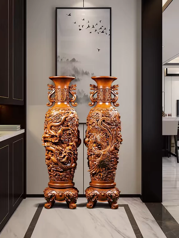 【龙凤呈祥】一对落地大花瓶中式高档落地玄关摆件（宽35cm高1.2米）