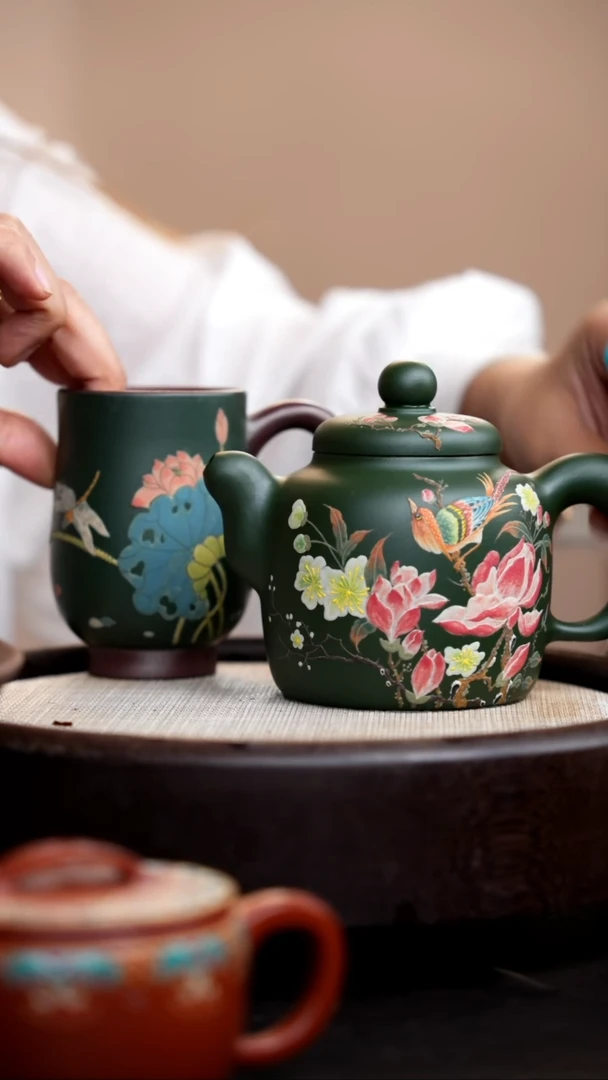 茶壶紫砂亿**码民国绿道洪静其双面泥绘+杯