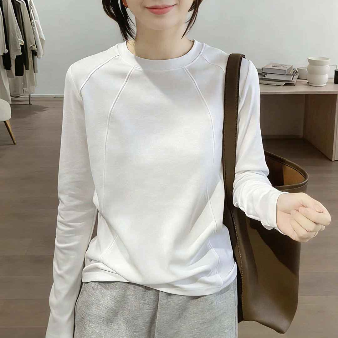 加绒新款优质棉t恤女长袖春秋冬宽松显瘦圆领洋气内搭打底上衣潮