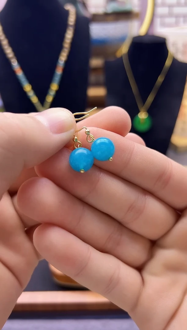 天河石耳钉14K金镶嵌E457