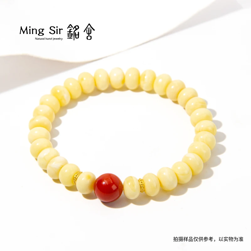 【铭舍】天然俄料蜜蜡苹果珠算盘珠浓蜡/高单圈手串设计款文玩珠宝