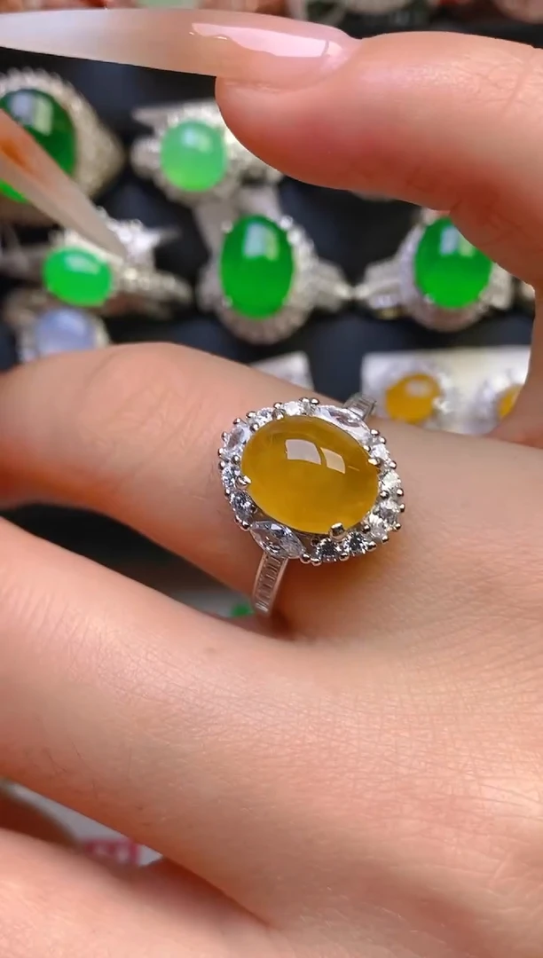 翡翠戒指银S925镶嵌天然