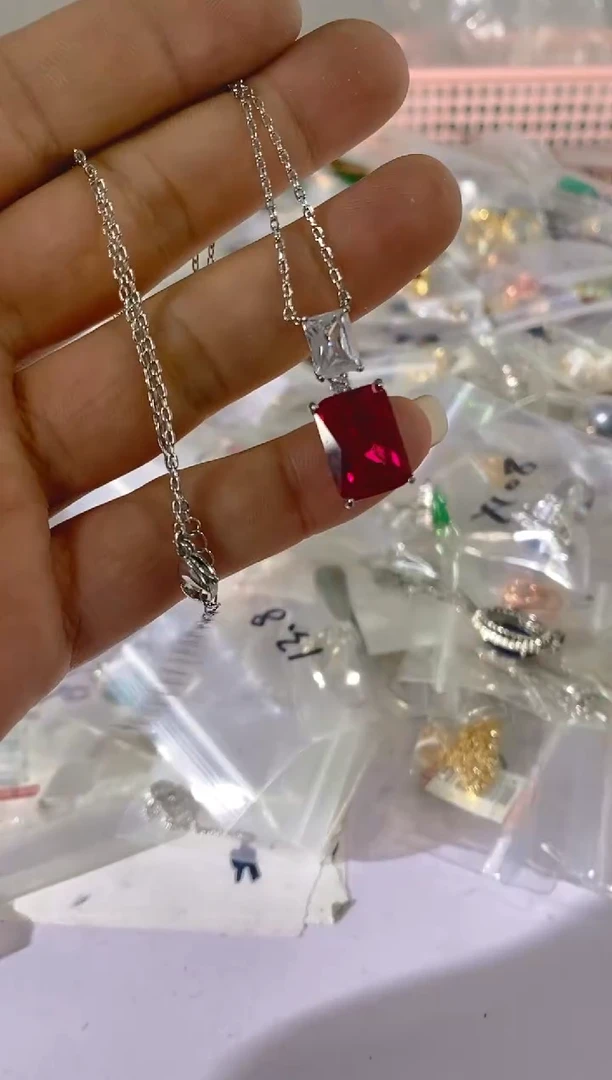 【闪购商品】紫晶颈饰银S925镶嵌X293红宝，蓝宝，多样性发一件赠链