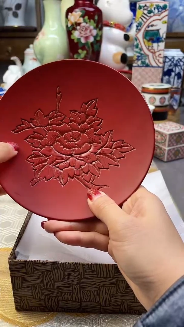 【闪购商品】盘村上堆朱实木盘