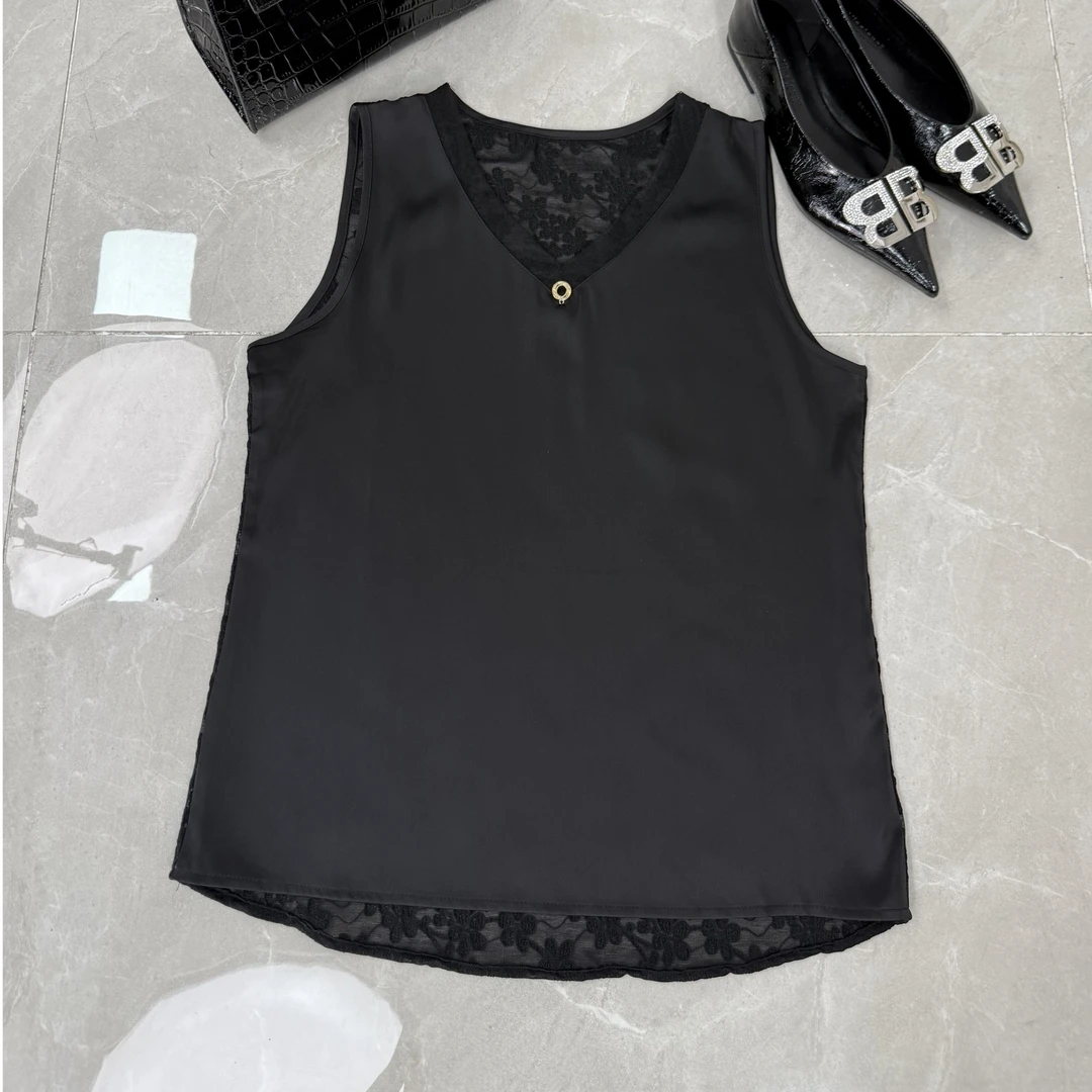 【庄喜儿Original】通勤时尚拼接蕾丝美背百搭无袖背心上衣女HT116