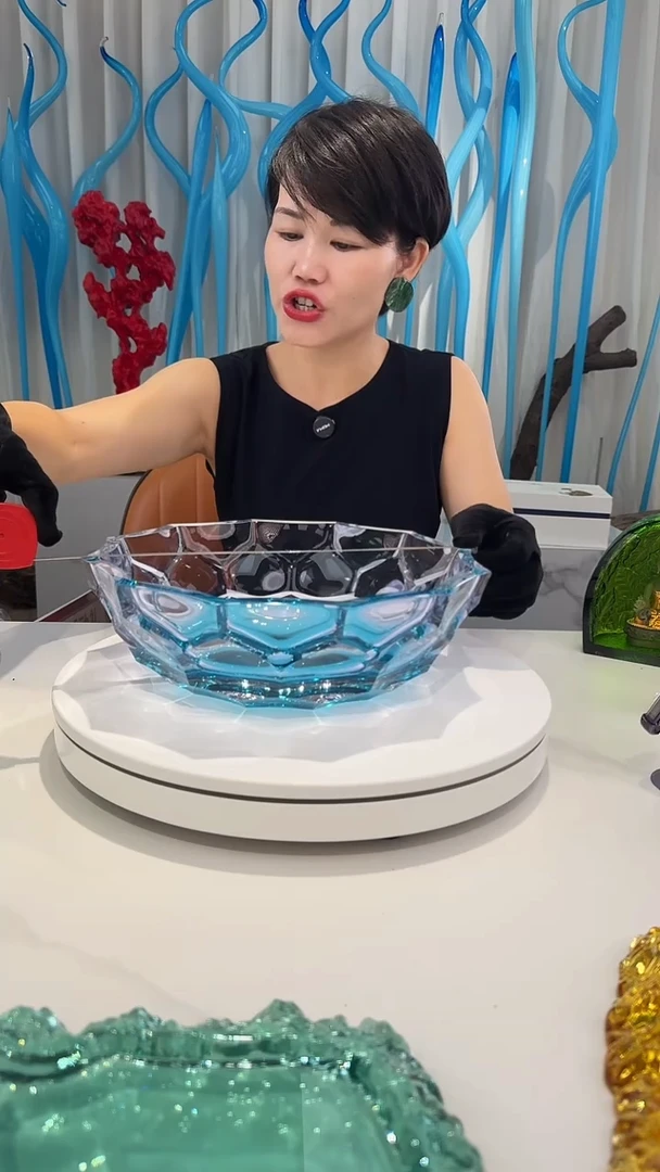 琉璃彩和水晶琉璃馆【蓝色果盘YAJ02066】