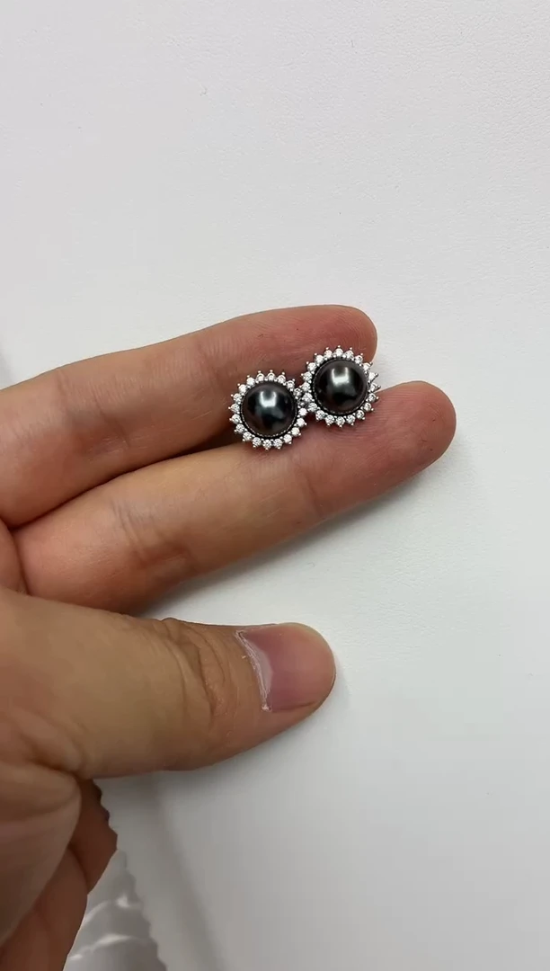 银S925镶嵌DA海水珍珠耳饰9-10 y1259