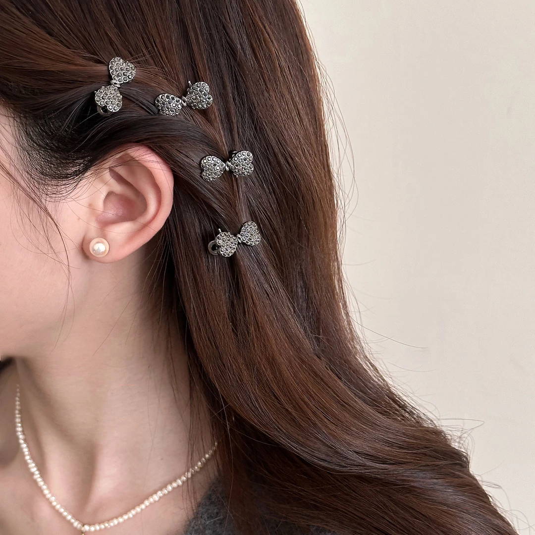 小号水钻蝴蝶结侧边鸭嘴夹子水晶发卡高级感前额碎发夹迷你刘海夹