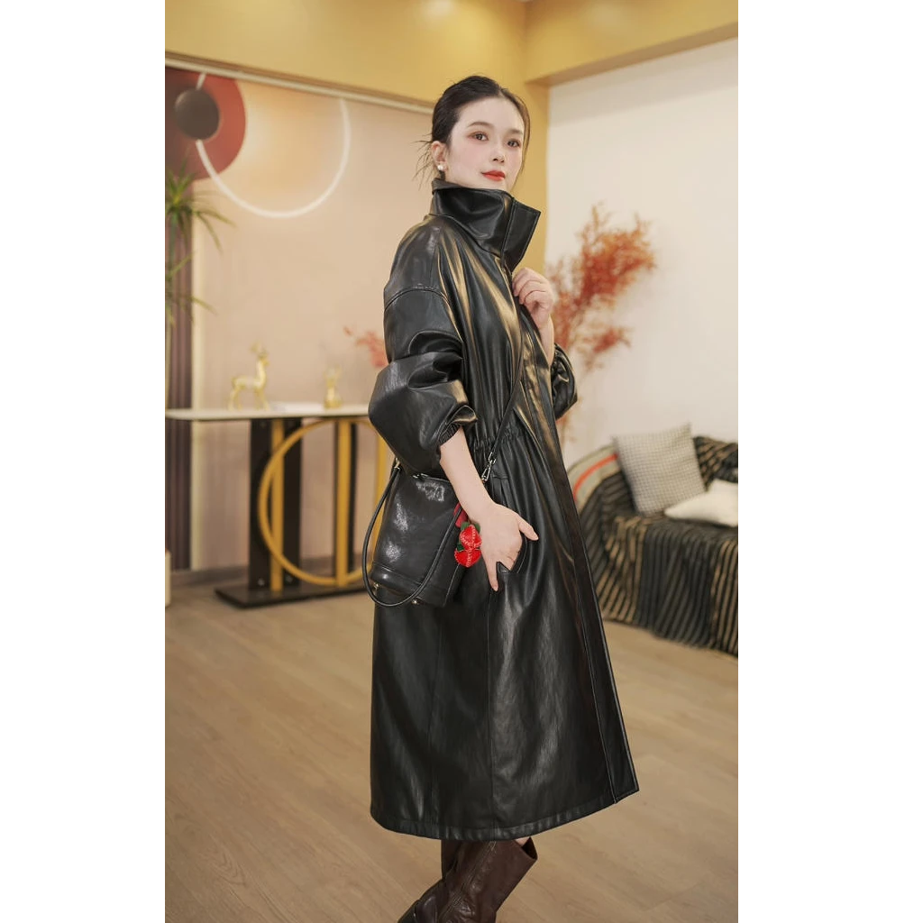 【楠楠】网红宽松气质百搭休闲鹅绒风衣油蜡皮纯皮皮羽绒服女