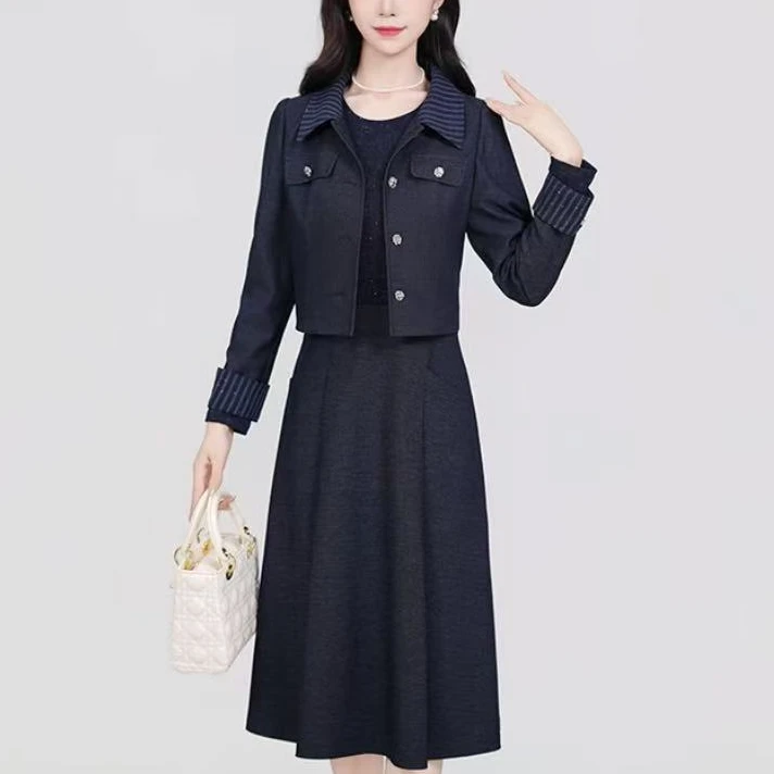 法式气质设计感高腰时尚修身显瘦长袖两件套女套装