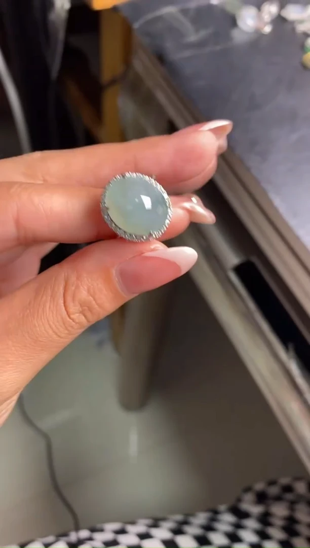 银S925镶嵌戒指翡翠广****雯天然A货翡翠