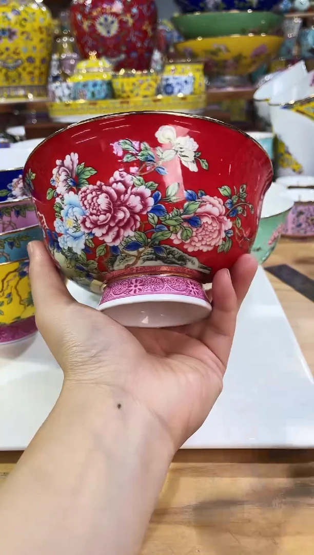瓷片景德镇珐琅彩牡丹5寸碗