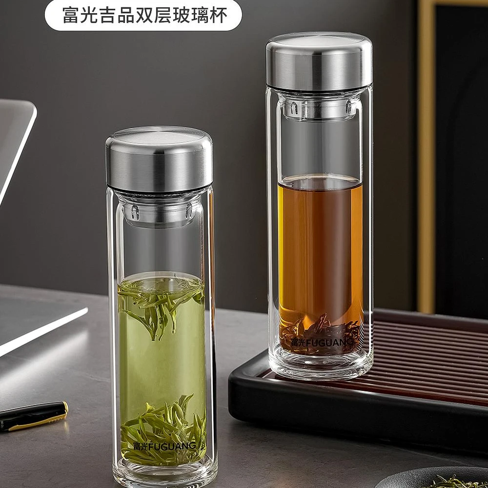 富光双层耐热玻璃水杯便携杯子茶杯泡茶车载大容量商务保温杯女士
