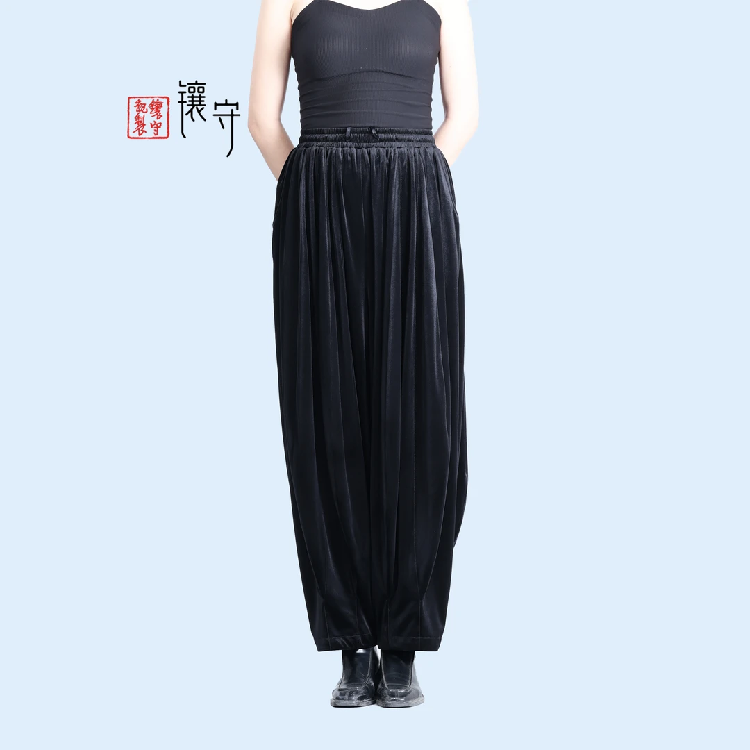【镶守·流雨】轻中式气质潮流女款中国风高腰显瘦黑色西瓜裤K1920