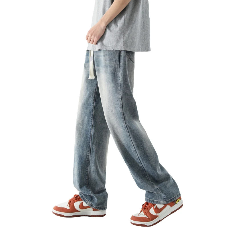直筒牛仔裤男款春秋季宽松休闲裤子美式潮牌阔腿复古加绒长裤