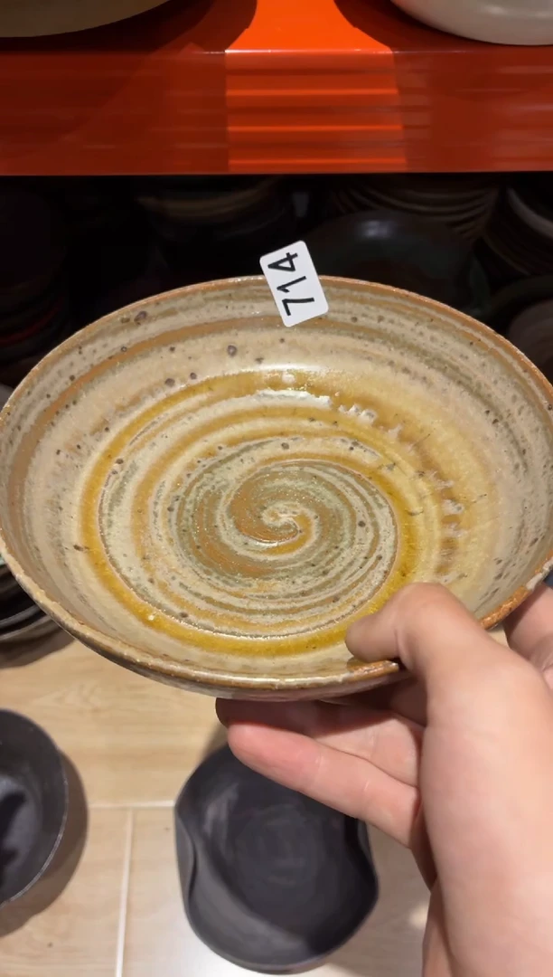 瓷片º**?714微瑕粗陶手工菜盘1个