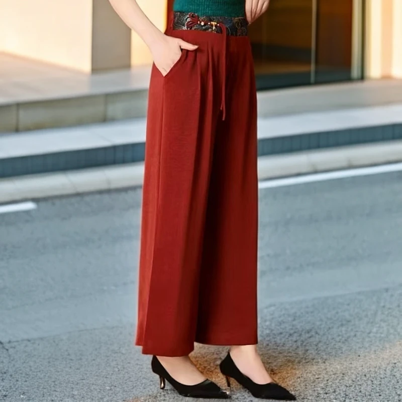 新中式国风高腰休闲百搭显瘦中老年妈妈装复古阔腿裤2025春夏182