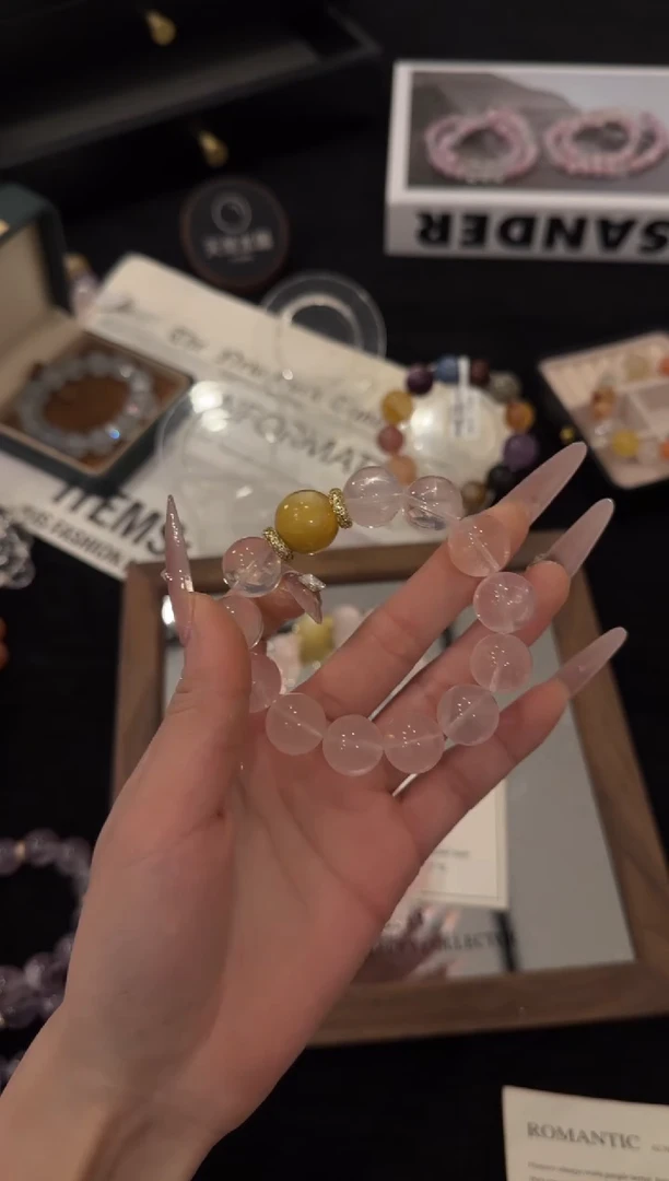 合金手链水晶粉水晶x3566