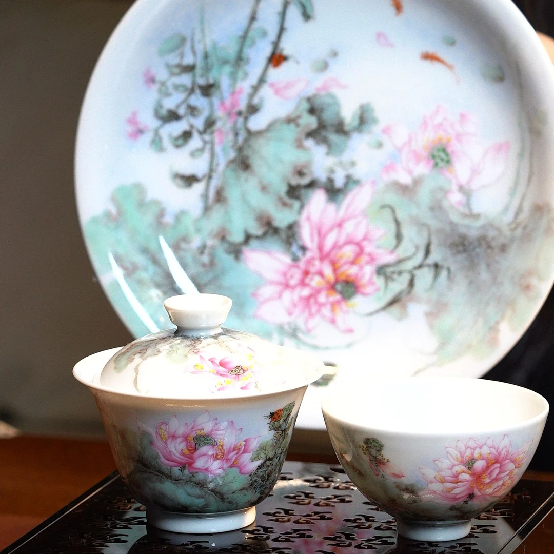 元煦窑  粉彩国画荷花套组（新）  L