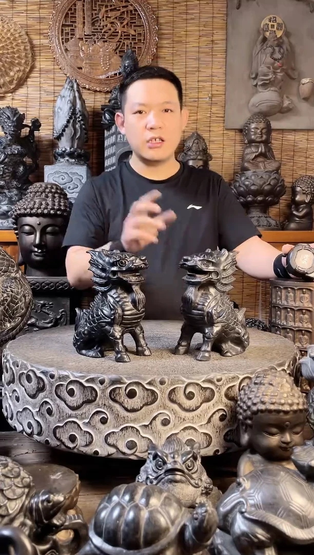 石材20火麒麟一对天然青石雕刻