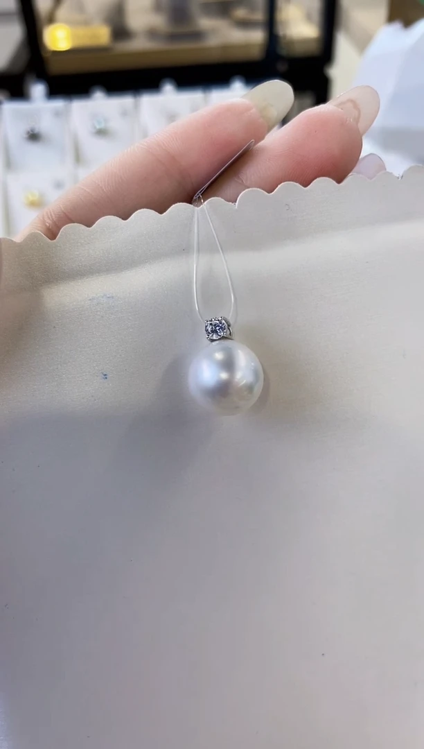 吊坠(不含链)18K金镶嵌海水珍珠12-13澳白珍珠吊坠