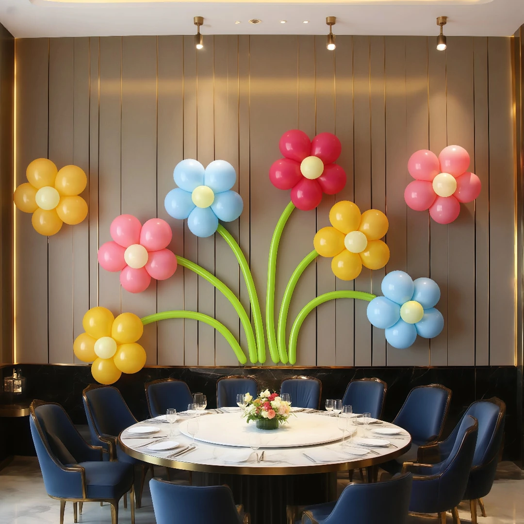 五瓣花朵气球造型商场店铺中秋国庆节活动布置儿童生日背景墙装饰