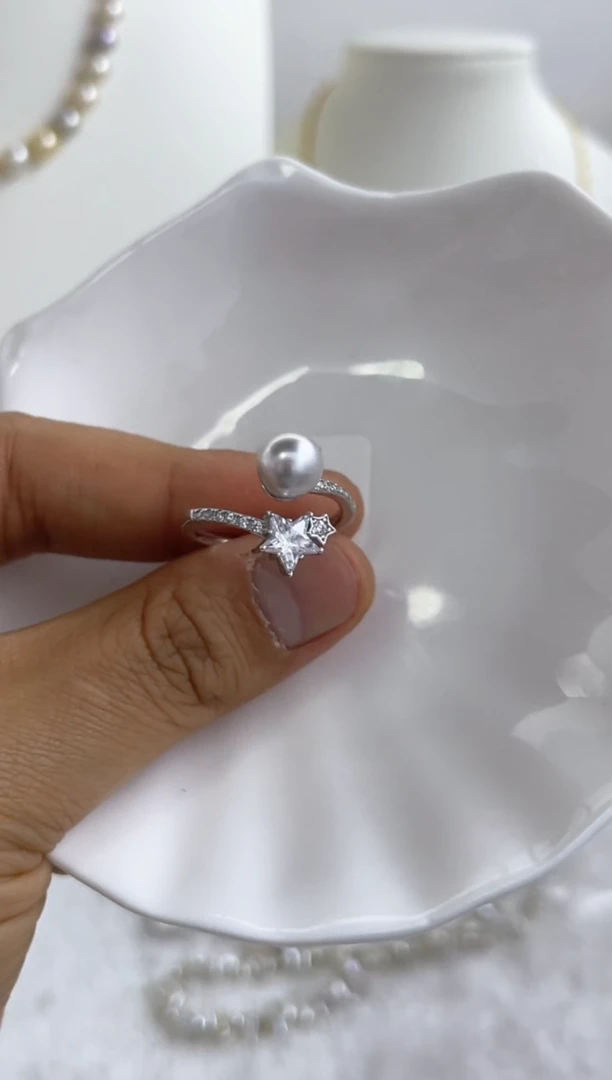 银S925镶嵌戒指海水珍珠多样性发其一