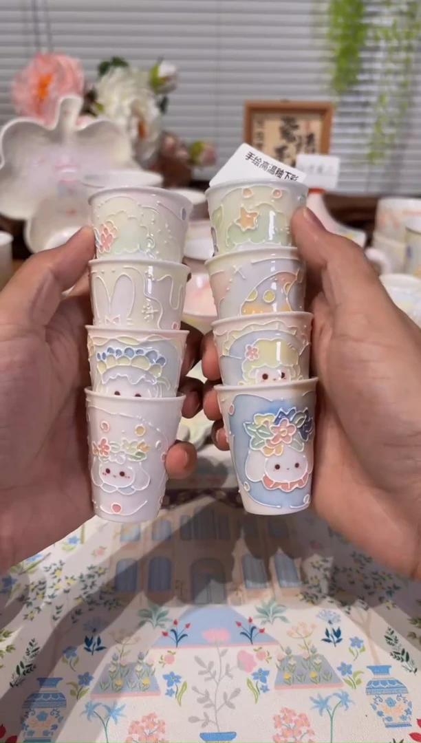 杯3号高温釉下彩立体手绘手工陶瓷瑕福利单个价格随机发