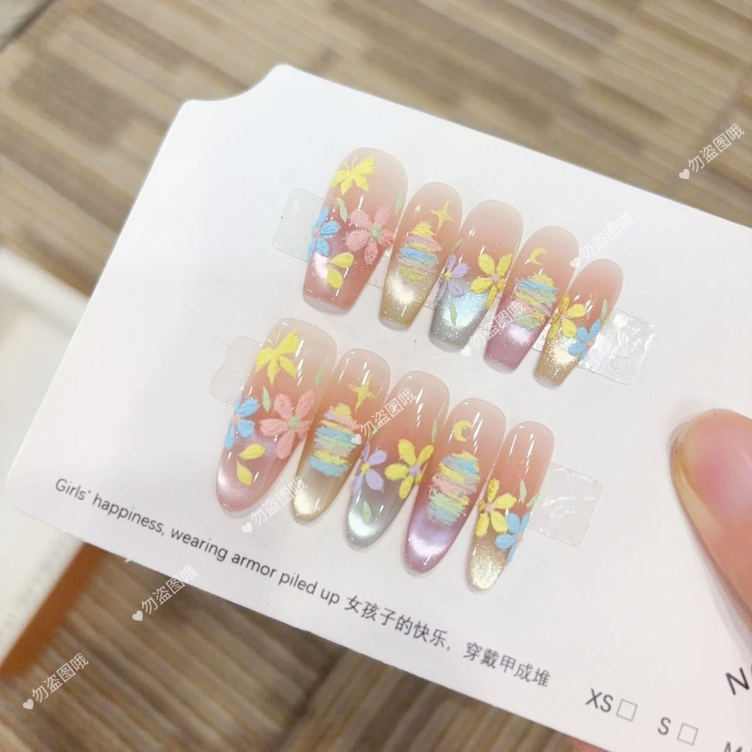 【多巴胺油画 】手工穿戴甲10片装可拆卸宠粉爆款气质美甲贴W