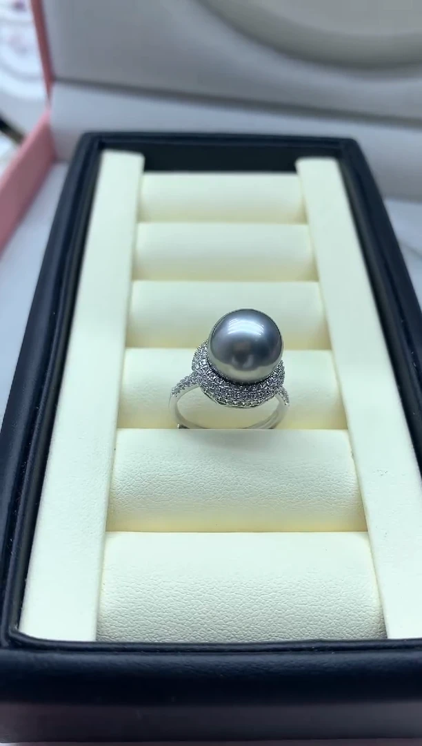 海水珍珠戒圈银S925镶嵌开****n1