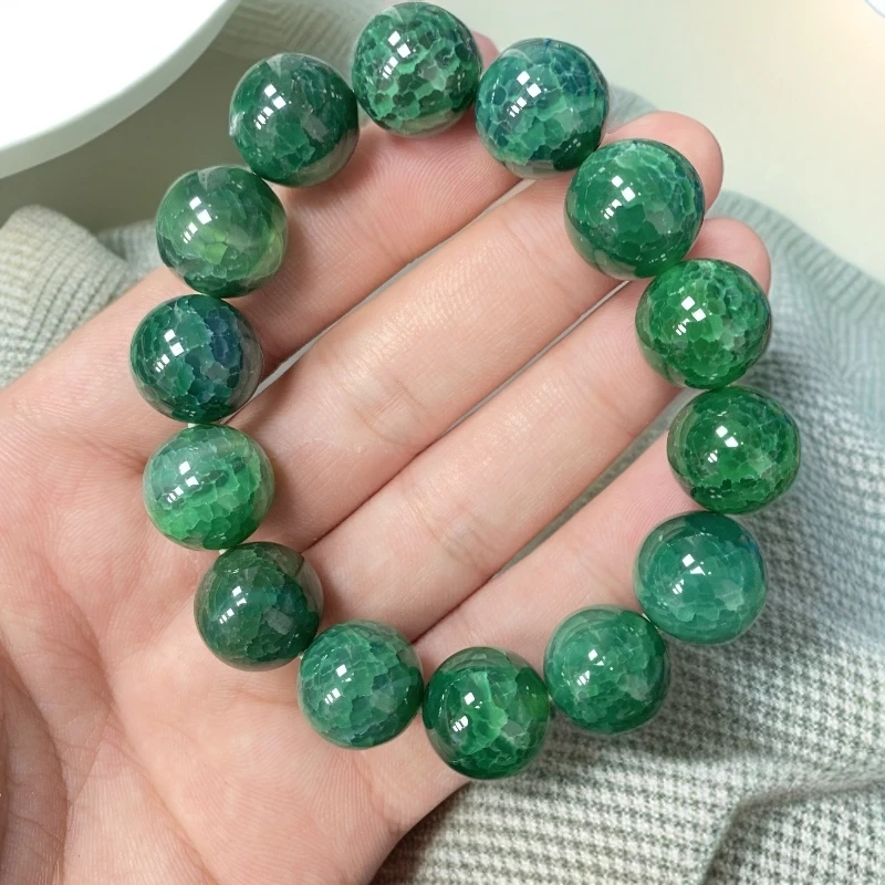 甘文绿龙纹玛瑙玉石精美手串约14mm14颗