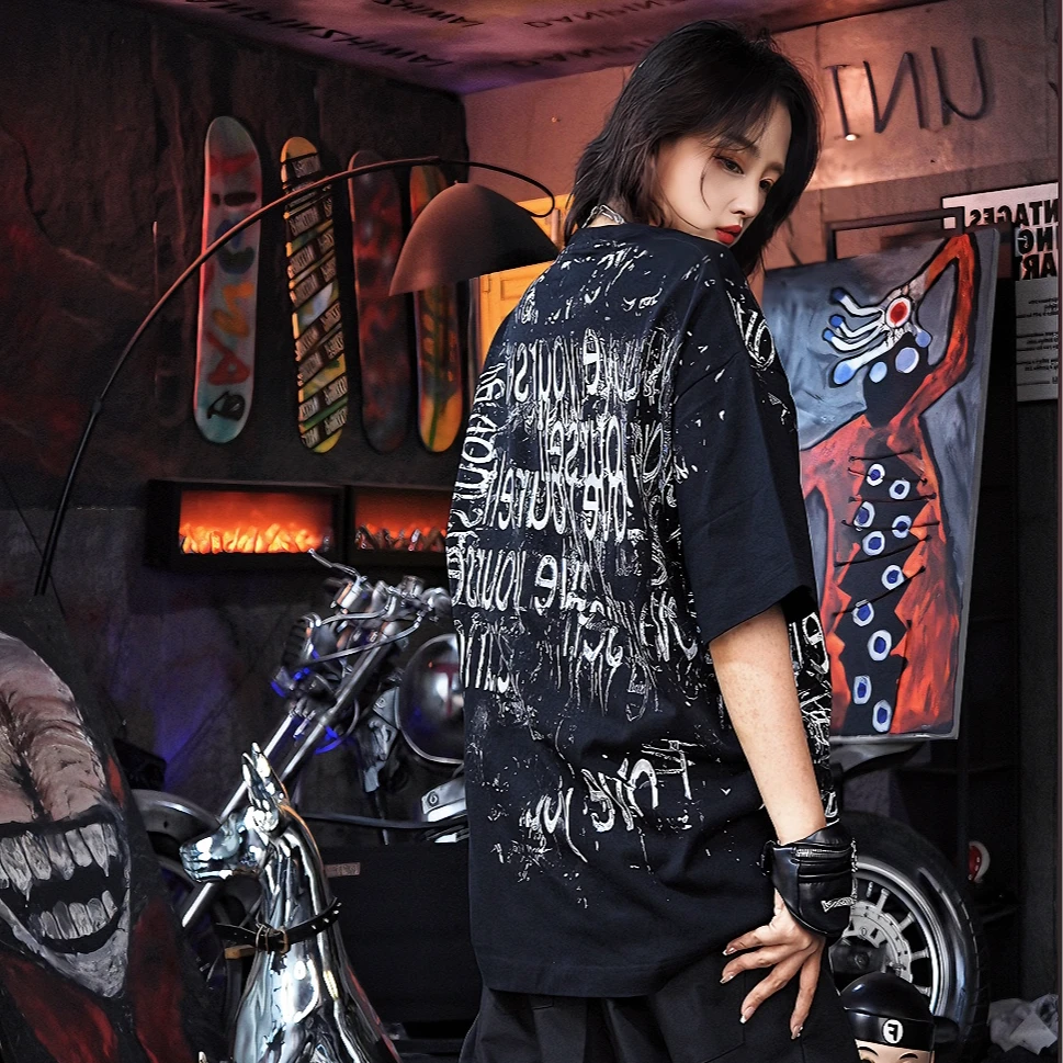 原创2025新款美式复古街头潮牌字母印花短袖T恤男潮牌体恤宽松