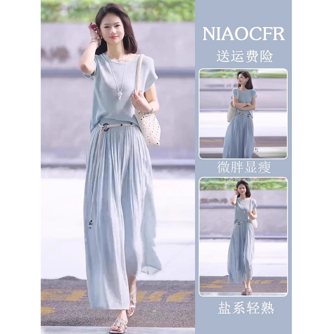 巨美休闲慵懒风连衣裙气质2025女夏设计感上衣搭收腰极简时尚套装