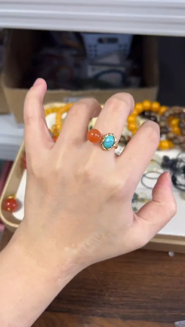 未镶嵌南红玛瑙戒指南红玛瑙圆珠羽毛镶嵌款戒指[550]