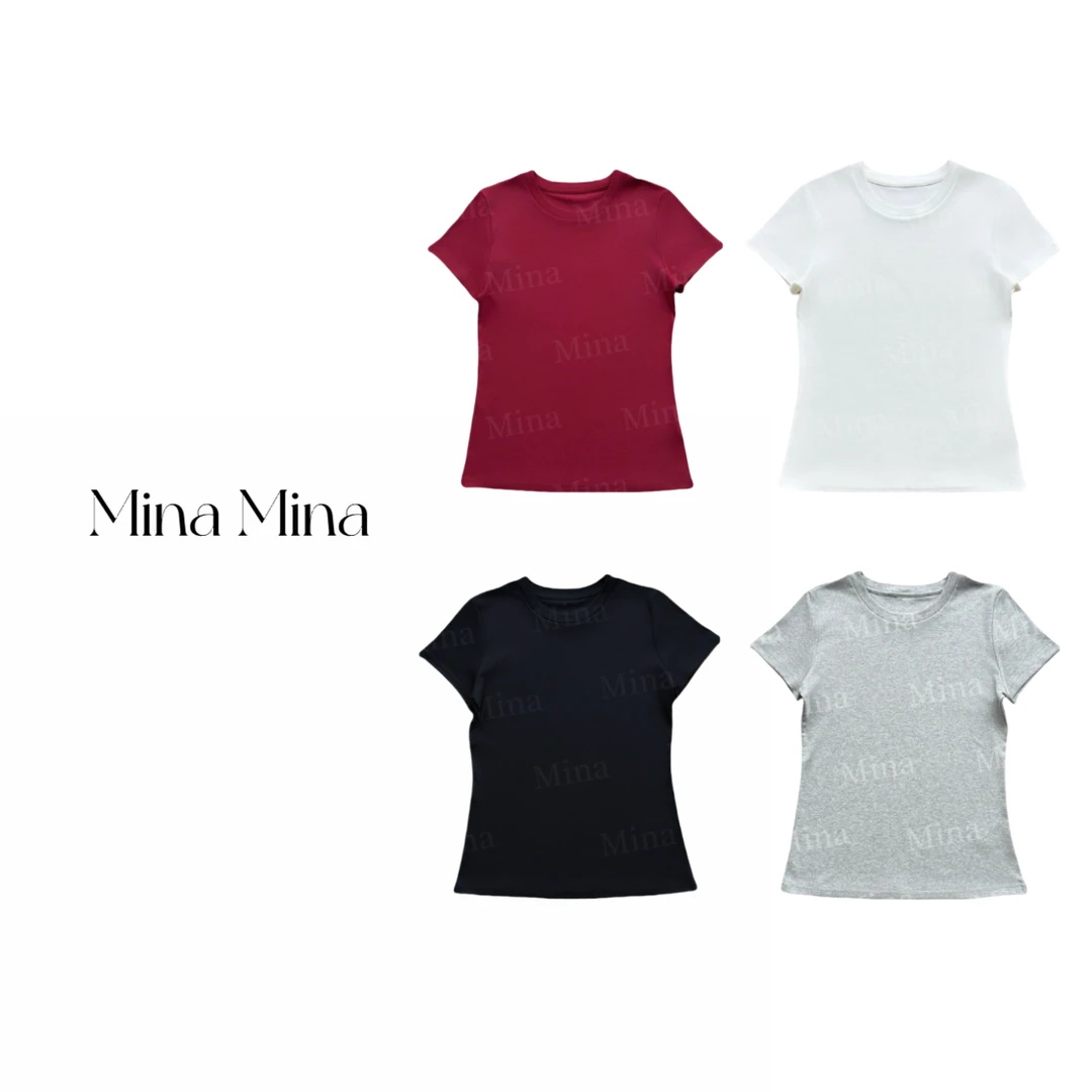 Mina Mina  25春夏新款 极简圆领显瘦百搭气质经典短袖T恤 SX·041