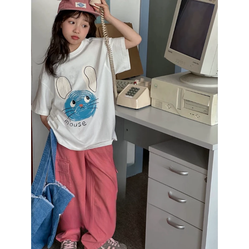 241S204-1新款时尚粉色工装牛仔裤