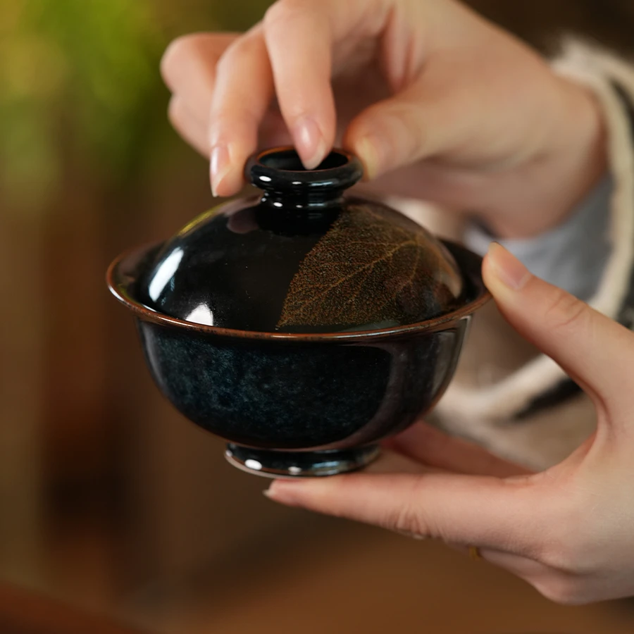 预售 不识堂压手盖碗木叶泡茶碗 不烫手茶具手工制
