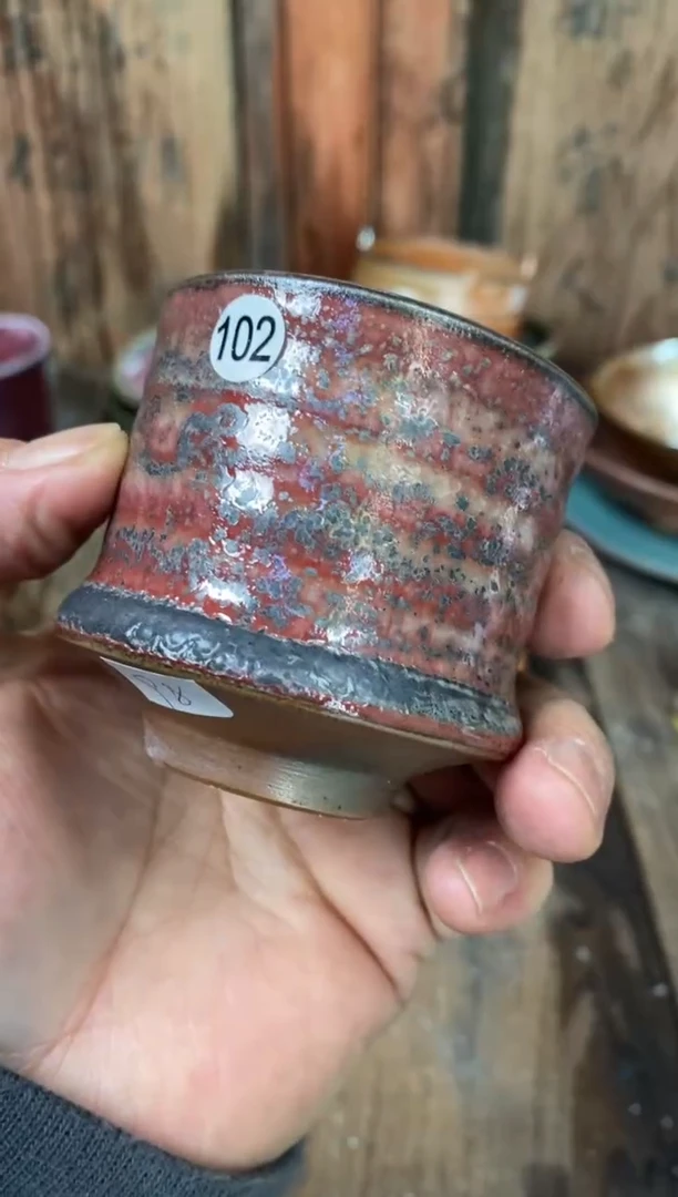 浪鬼柴烧釉绘柴烧举**铁杯