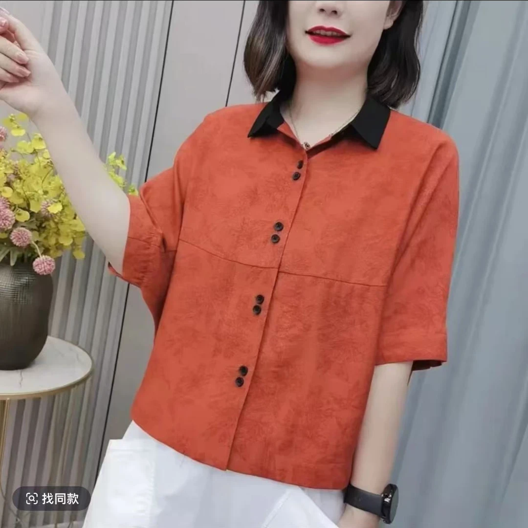 2025夏季衬衫短袖女士新款薄款大码减龄时尚洋气百搭小衫