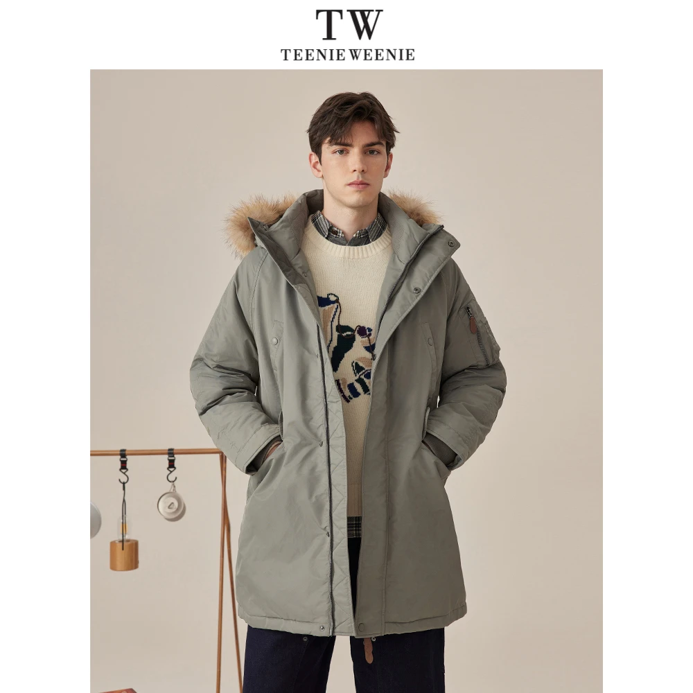 TeenieWeenie小熊男装毛领羽绒服户外中长款鸭绒外套TNJD238V19H