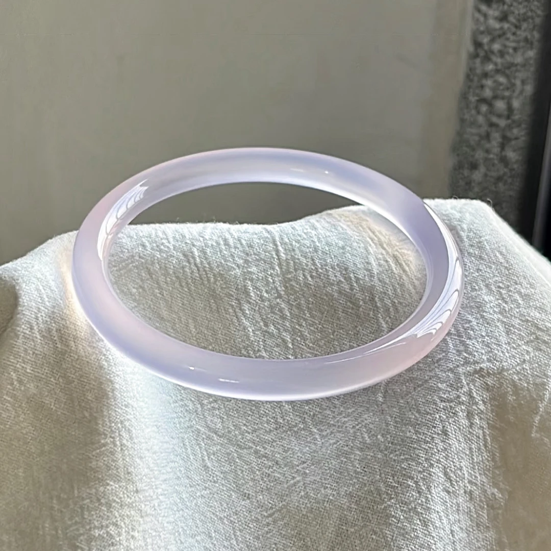 天然紫罗兰玛瑙手镯高冰淡紫色玉髓手镯叮当镯美人条正品小众送礼