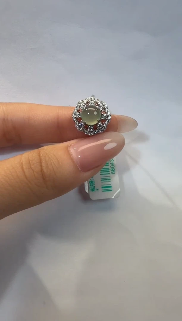 银S925镶嵌戒指翡翠925银镶翡翠戒指镶嵌128