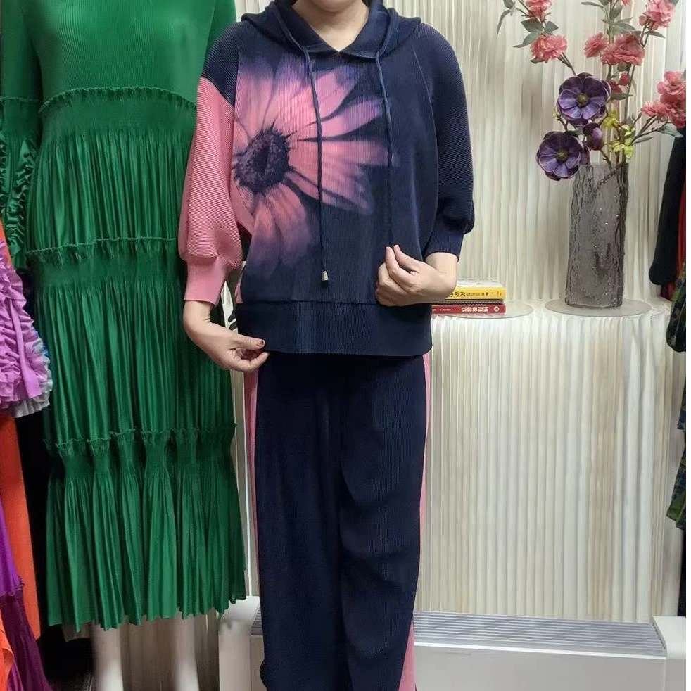 褶皱新款大花洋气两件套套装