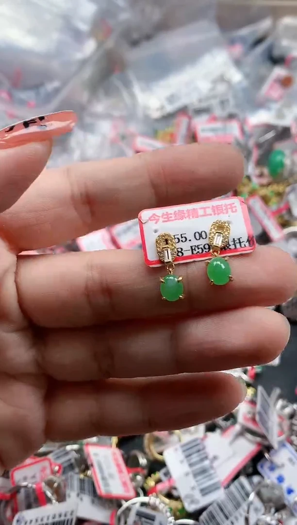银S925镶嵌戒指翡翠天然A货缅甸翡翠