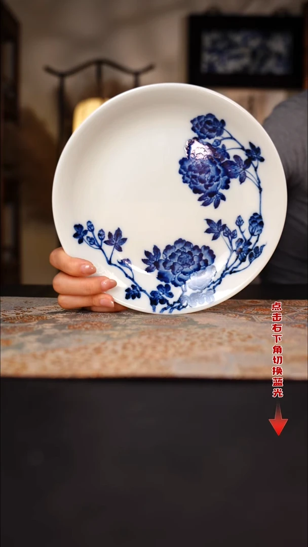 待月观山青花牡丹大壶承