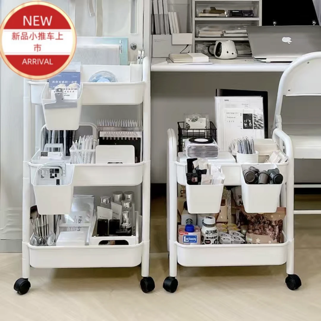 小推车置物架家用零食落地多层客厅收纳书架移动小家具置物架多层