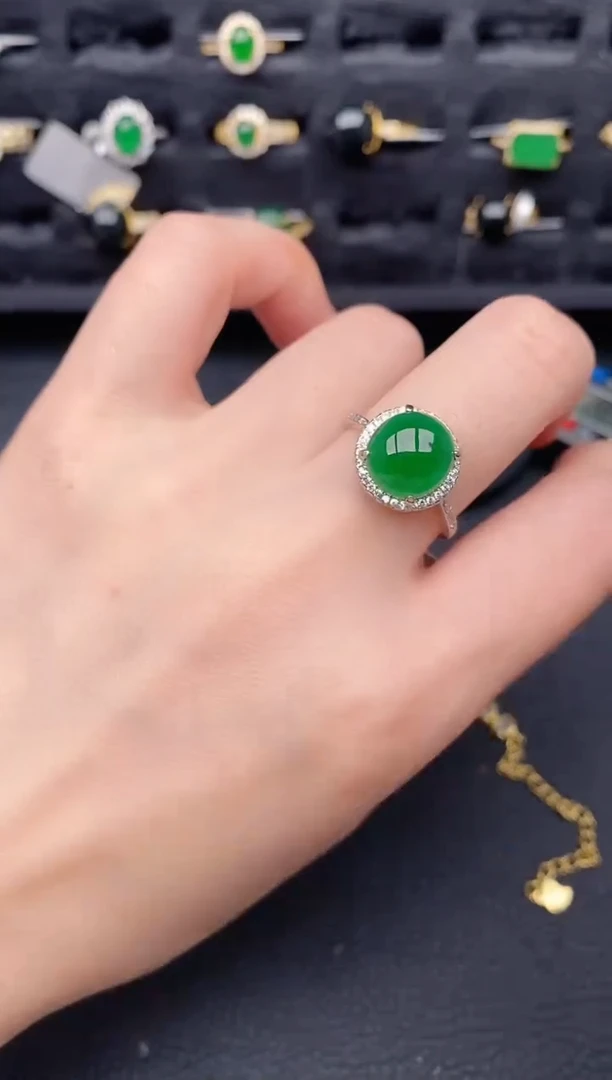 银S925镶嵌戒指翡翠天然a货翡翠214