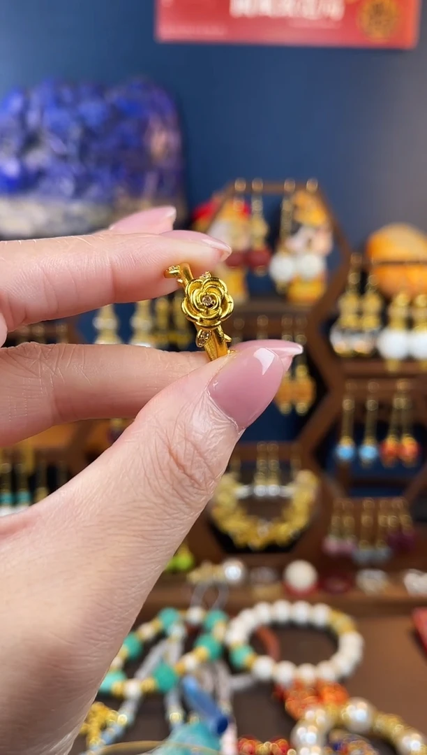 ，牡丹花戒指珐琅